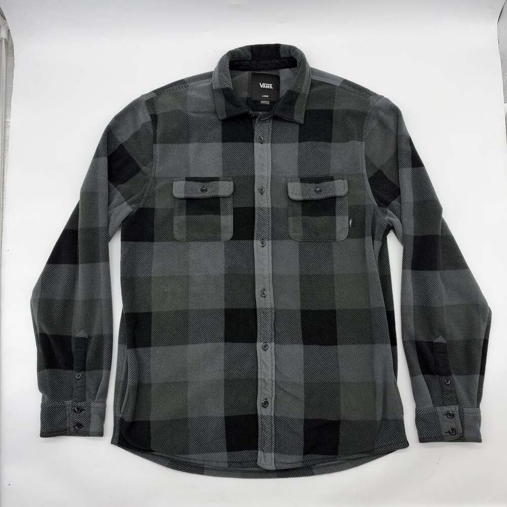 Vans Classic Fit Large Gray Plaid Soft Flannel Button Up Shirt Jacket Shacket
